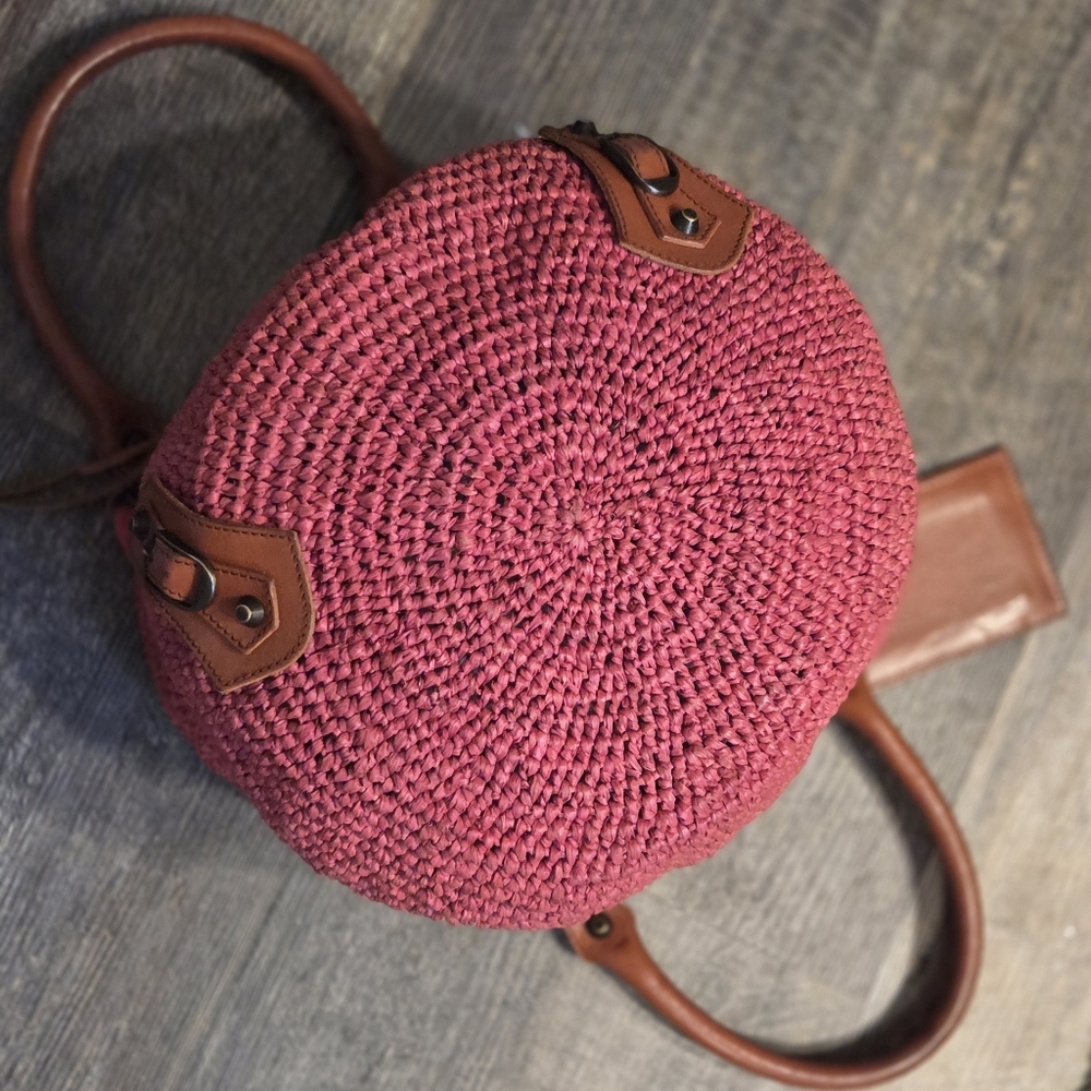 Balenciaga Pink Raffia Mirror Basket Bag Woven Handbag with Leather Handles - Picture 5 of 17